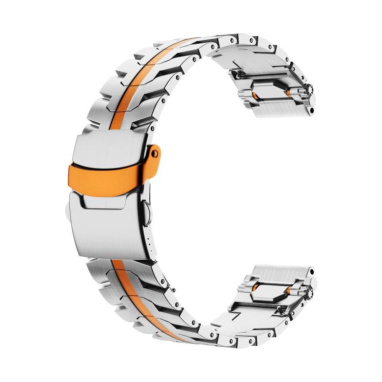 22mm Stainless Steel Safety Buckle Metal Watch Band(Silver Orange) - free shipping - PMC TechLife - Order now!