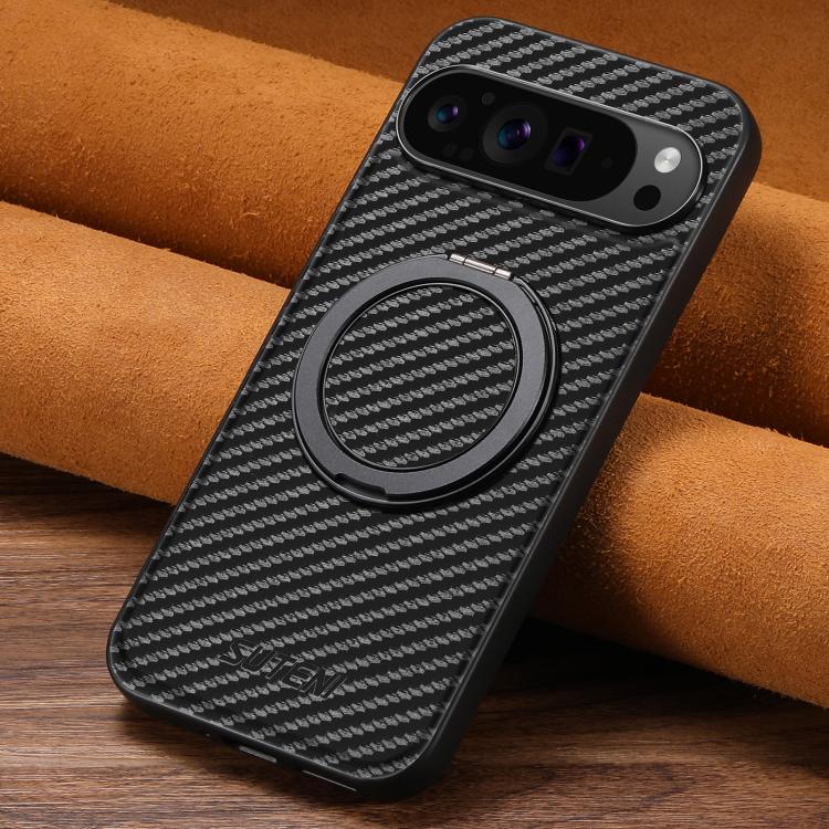 For Google Pixel 9 Pro Suteni G3 Carbon Fiber Leather 360 Rotation Holder MagSafe Phone Case(Black) - Google Cases by Suteni | Online Shopping South Africa | PMC TechLife | Buy Now Pay Later Mobicred