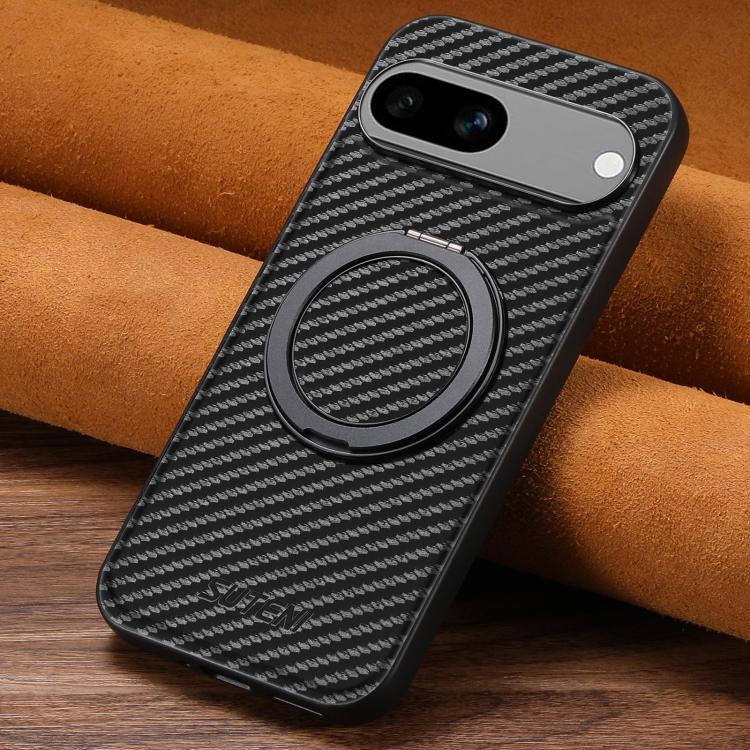 For Google Pixel 7a Suteni G3 Carbon Fiber Leather 360 Rotation Holder MagSafe Phone Case(Black) - Google Cases by Suteni | Online Shopping South Africa | PMC TechLife | Buy Now Pay Later Mobicred