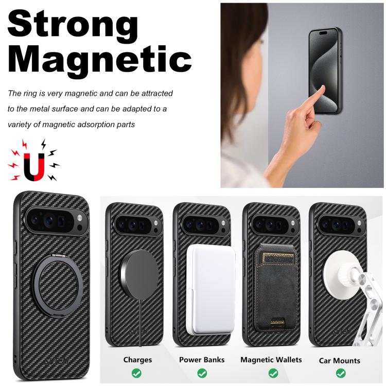 For Google Pixel 7 Pro Suteni G3 Carbon Fiber Leather 360 Rotation Holder MagSafe Phone Case(Black) - free shipping - PMC TechLife - Order now!