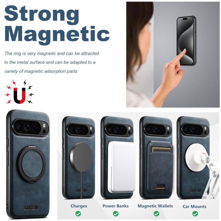 For Google Pixel 9 Suteni G3 Suteni G3 Oil Wax 360 Rotation Holder MagSafe Back Phone Case(Blue) - Google Cases by Suteni | Online Shopping South Africa | PMC TechLife | Buy Now Pay Later Mobicred
