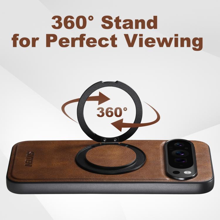 For Google Pixel 8a Suteni G3 Oil Wax 360 Rotation Holder MagSafe Back Phone Case(Brown) - Google Cases by Suteni | Online Shopping South Africa | PMC TechLife | Buy Now Pay Later Mobicred