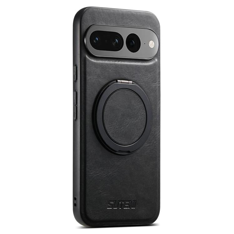 For Google Pixel 7 Pro Suteni G3 Suteni G3 Oil Wax 360 Rotation Holder MagSafe Back Phone Case(Black) - Google Cases by Suteni | Online Shopping South Africa | PMC TechLife | Buy Now Pay Later Mobicred