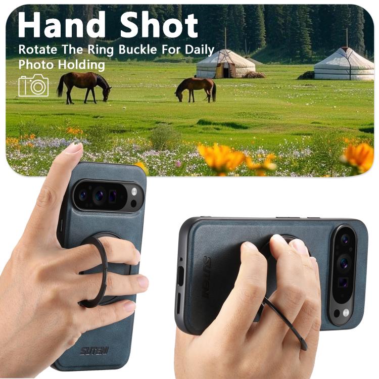 For Google Pixel 7 Suteni G3 Suteni G3 Oil Wax 360 Rotation Holder MagSafe Back Phone Case(Blue) - Google Cases by Suteni | Online Shopping South Africa | PMC TechLife | Buy Now Pay Later Mobicred
