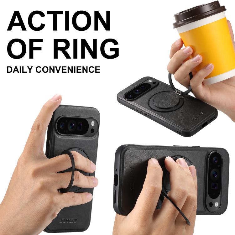 For Google Pixel 6 Suteni G3 Suteni G3 Oil Wax 360 Rotation Holder MagSafe Back Phone Case(Black) - Google Cases by Suteni | Online Shopping South Africa | PMC TechLife | Buy Now Pay Later Mobicred