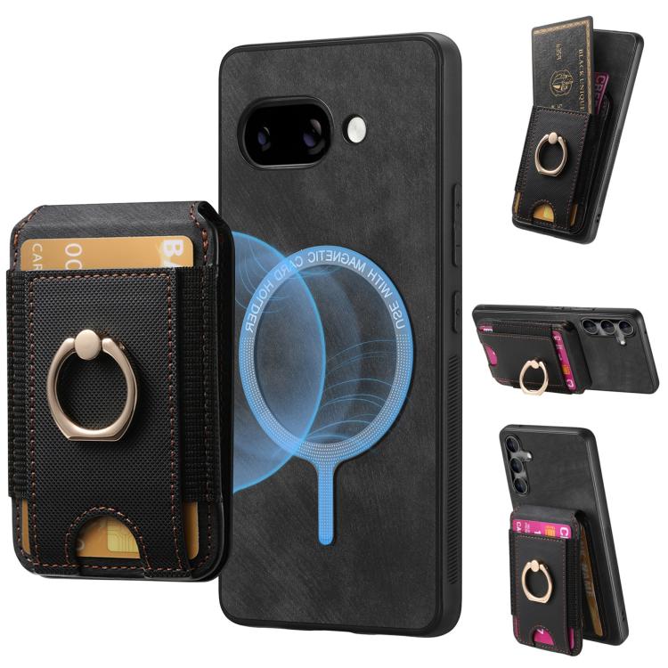 For Google Pixel 9a Retro Splitable Magnetic Stand Card Bag Leather Phone Case(Black) - Google Cases by PMC TechLife | Online Shopping South Africa | PMC TechLife | Buy Now Pay Later Mobicred