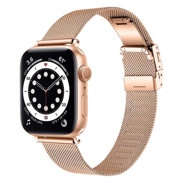 For Apple Watch 46mm / 49mm / 45mm / 44mm Hyphosis Buckle Milanese Metal Watch Band(Rose Gold) - free shipping - PMC TechLife - Order now!