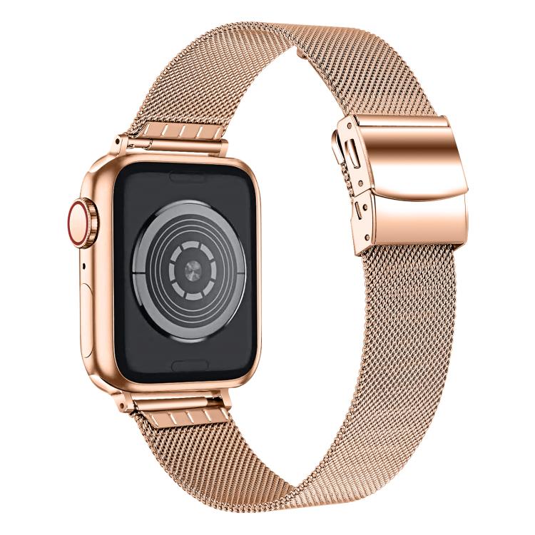 For Apple Watch 46mm / 49mm / 45mm / 44mm Hyphosis Buckle Milanese Metal Watch Band(Rose Gold) - free shipping - PMC TechLife - Order now!