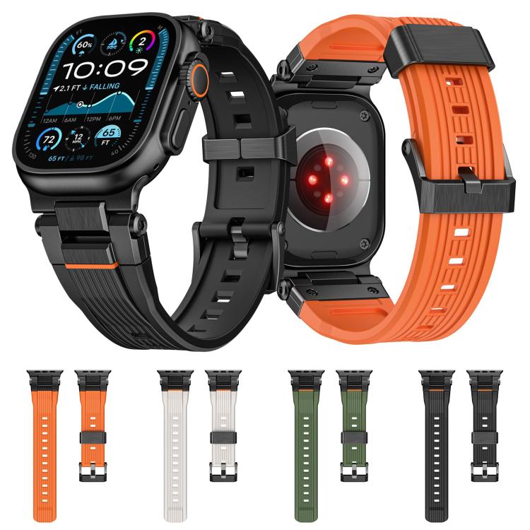 For Apple Watch 46mm / 49mm / 45mm / 44mm Stainless Steel Connector Vertical Grain TPU Watch Band(Starlight) - free shipping - PMC TechLife - Order now!