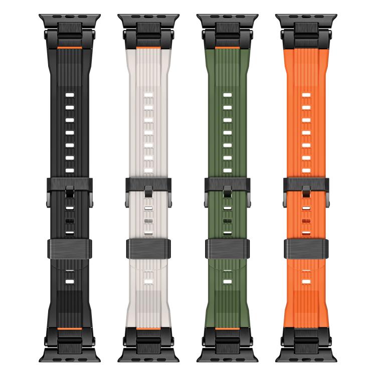 For Apple Watch 46mm / 49mm / 45mm / 44mm Stainless Steel Connector Vertical Grain TPU Watch Band(Army Green) - free shipping - PMC TechLife - Order now!