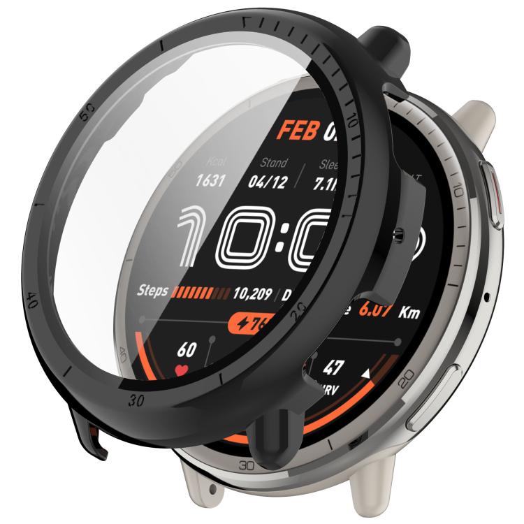 For Amazfit Active 2 A2437 Tempered Film Integrated PC Watch Protective Case(Black) - Watch Cases by PMC TechLife | Online Shopping South Africa | PMC TechLife | Buy Now Pay Later Mobicred