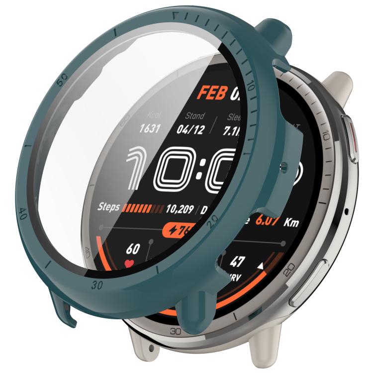 For Amazfit Active 2 A2437 Tempered Film Integrated PC Watch Protective Case(Pine Green) - Watch Cases by PMC TechLife | Online Shopping South Africa | PMC TechLife | Buy Now Pay Later Mobicred