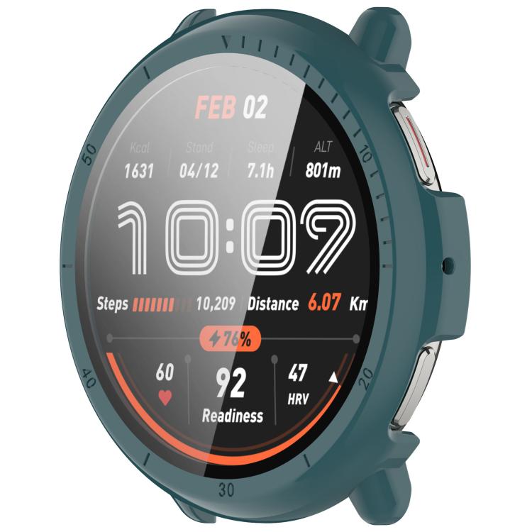 For Amazfit Active 2 A2437 Tempered Film Integrated PC Watch Protective Case(Pine Green) - Watch Cases by PMC TechLife | Online Shopping South Africa | PMC TechLife | Buy Now Pay Later Mobicred
