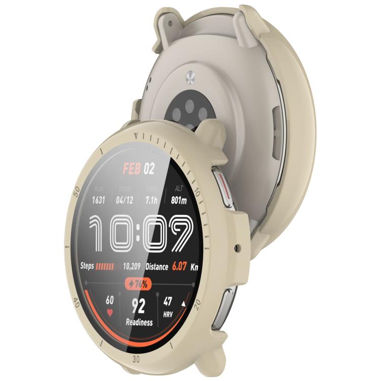 For Amazfit Active 2 A2437 Tempered Film Integrated PC Watch Protective Case(Ivory White) - Watch Cases by PMC TechLife | Online Shopping South Africa | PMC TechLife | Buy Now Pay Later Mobicred