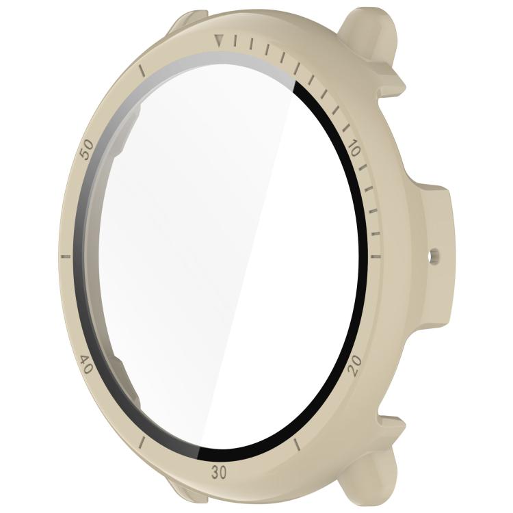 For Amazfit Active 2 A2437 Tempered Film Integrated PC Watch Protective Case(Ivory White) - Watch Cases by PMC TechLife | Online Shopping South Africa | PMC TechLife | Buy Now Pay Later Mobicred