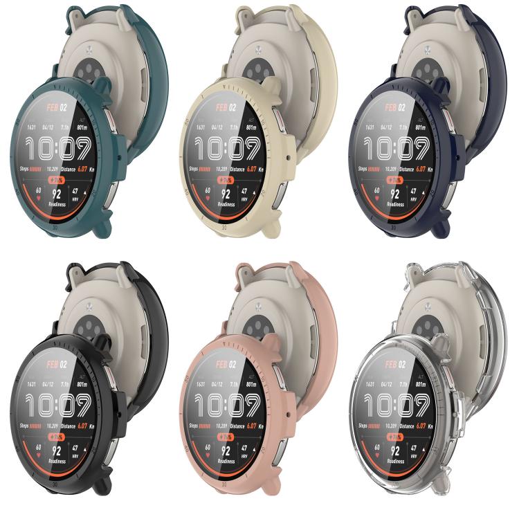 For Amazfit Active 2 A2437 Tempered Film Integrated PC Watch Protective Case(Ink Blue) - Watch Cases by PMC TechLife | Online Shopping South Africa | PMC TechLife | Buy Now Pay Later Mobicred