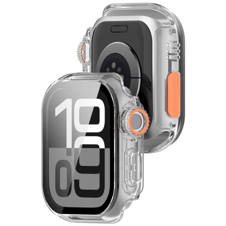 For Apple Watch Series 10 46mm Change to Ultra 49mm Tempered Film Integrated PC Button Watch Case(Transparent Color) - free shipping - PMC TechLife - Order now!