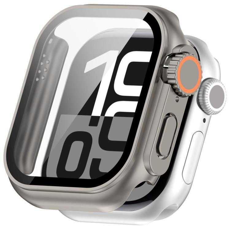 For Apple Watch Series 9/8/7 45mm Change to Ultra 49mm Tempered Film Integrated PC Button Watch Case(Titanium Steel Color) - Watch Cases by PMC TechLife | Online Shopping South Africa | PMC TechLife | Buy Now Pay Later Mobicred