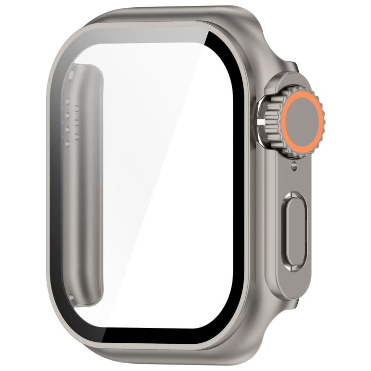 For Apple Watch Series 9/8/7 45mm Change to Ultra 49mm Tempered Film Integrated PC Button Watch Case(Titanium Steel Color) - Watch Cases by PMC TechLife | Online Shopping South Africa | PMC TechLife | Buy Now Pay Later Mobicred