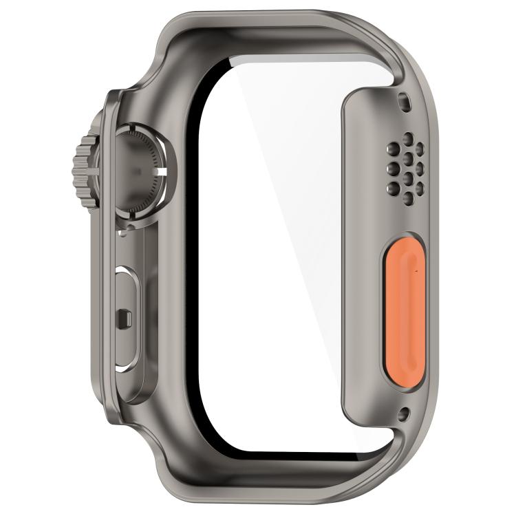 For Apple Watch Series 9/8/7 45mm Change to Ultra 49mm Tempered Film Integrated PC Button Watch Case(Titanium Steel Color) - Watch Cases by PMC TechLife | Online Shopping South Africa | PMC TechLife | Buy Now Pay Later Mobicred
