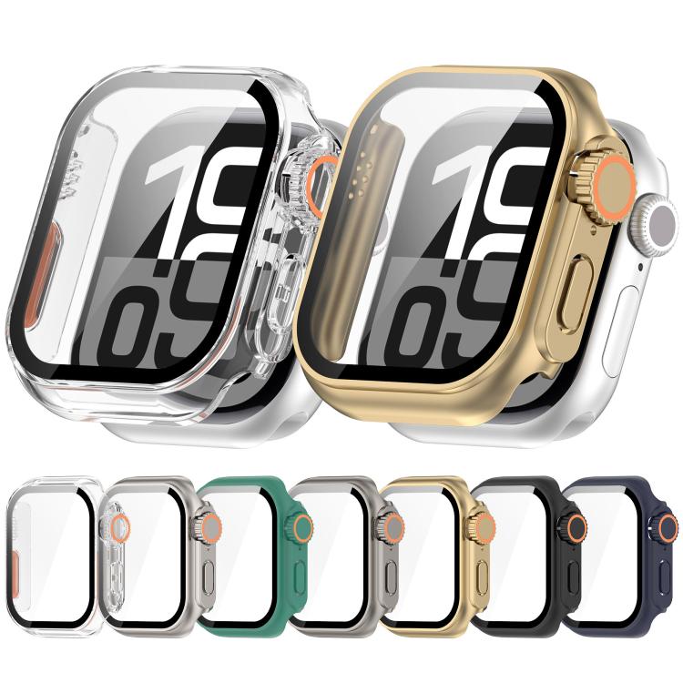 For Apple Watch Series 10 46mm Change to Ultra 49mm Tempered Film Integrated PC Button Watch Case(Champagne Gold) - free shipping - PMC TechLife - Order now!