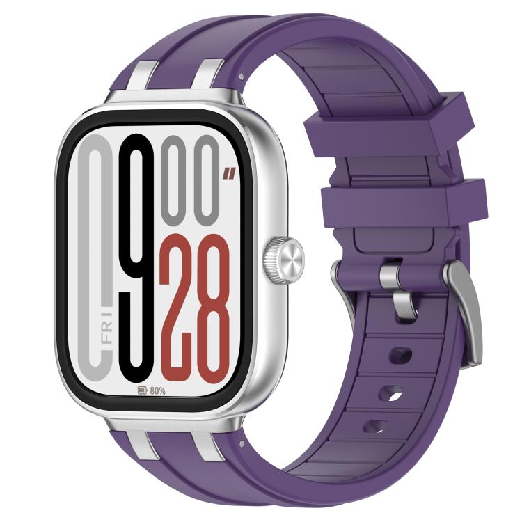 For Redmi Watch 5 / Xiaomi Smart Band 9 Pro Silver Metal Connector Silicone Watch Band(Purple) - free shipping - PMC TechLife - Order now!