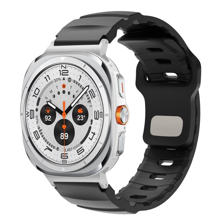 For Samsung Galaxy Watch Ultra 47mm Silver Connector Reverse Buckle Fluororubber Watch Band(Black) - free shipping - PMC TechLife - Order now!