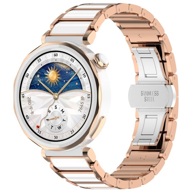 18mm Zinc Alloy Butterfly Buckle Ceramic White Metal Watch Band(Rose Gold+White) - free shipping - PMC TechLife - Order now!