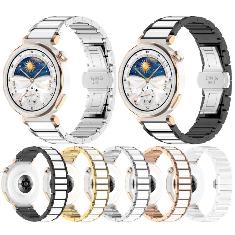 18mm Zinc Alloy Butterfly Buckle Ceramic White Metal Watch Band(Gold+White) - free shipping - PMC TechLife - Order now!