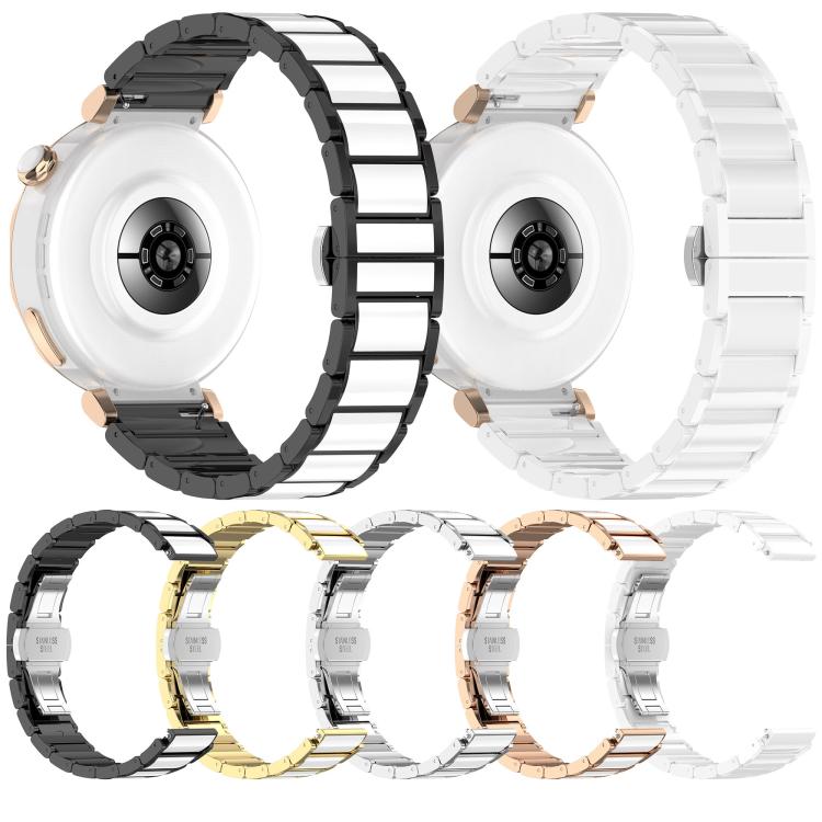 18mm Zinc Alloy Butterfly Buckle Ceramic White Metal Watch Band(Rose Gold+White) - free shipping - PMC TechLife - Order now!