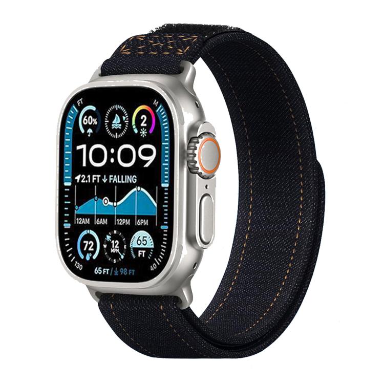 For Apple Watch 46mm / 49mm / 45mm / 44mm Kalebol Cool Denim Nylon Hook and Loop Fastener Watch Band(Black) - free shipping - PMc TechLife - Order now!