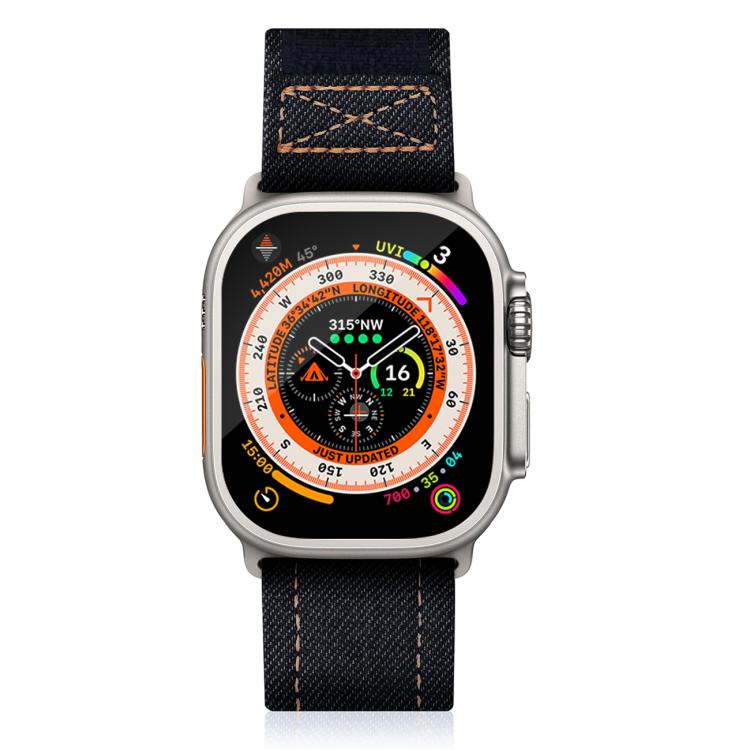 For Apple Watch 46mm / 49mm / 45mm / 44mm Kalebol Cool Denim Nylon Hook and Loop Fastener Watch Band(Black) - free shipping - PMc TechLife - Order now!
