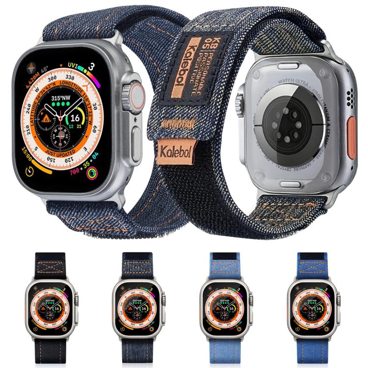 For Apple Watch 46mm / 49mm / 45mm / 44mm Kalebol Cool Denim Nylon Hook and Loop Fastener Watch Band(Blue) - free shipping - PMC TechLife - Order now!