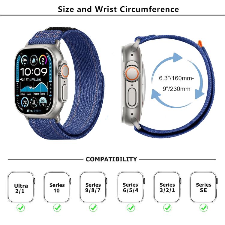 For Apple Watch 46mm / 49mm / 45mm / 44mm Kalebol Cool Denim Nylon Hook and Loop Fastener Watch Band(Black) - free shipping - PMc TechLife - Order now!