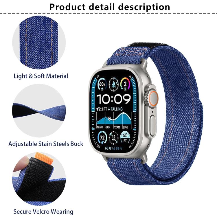 For Apple Watch 46mm / 49mm / 45mm / 44mm Kalebol Cool Denim Nylon Hook and Loop Fastener Watch Band(Dark Blue) - free shipping - PMC TechLife - Order now!