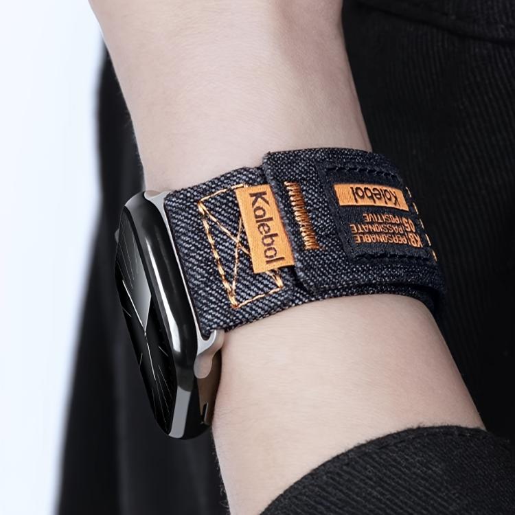 For Apple Watch 46mm / 49mm / 45mm / 44mm Kalebol Cool Denim Nylon Hook and Loop Fastener Watch Band(Black) - free shipping - PMc TechLife - Order now!