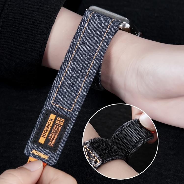 For Apple Watch 46mm / 49mm / 45mm / 44mm Kalebol Cool Denim Nylon Hook and Loop Fastener Watch Band(Black) - free shipping - PMc TechLife - Order now!