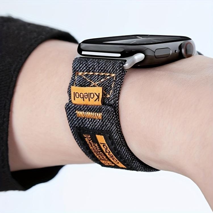 For Apple Watch 42mm / 41mm / 40mm / 38mm Kalebol Cool Denim Nylon Hook and Loop Fastener Watch Band(Black) - free shipping - PMC TechLife - Order now!