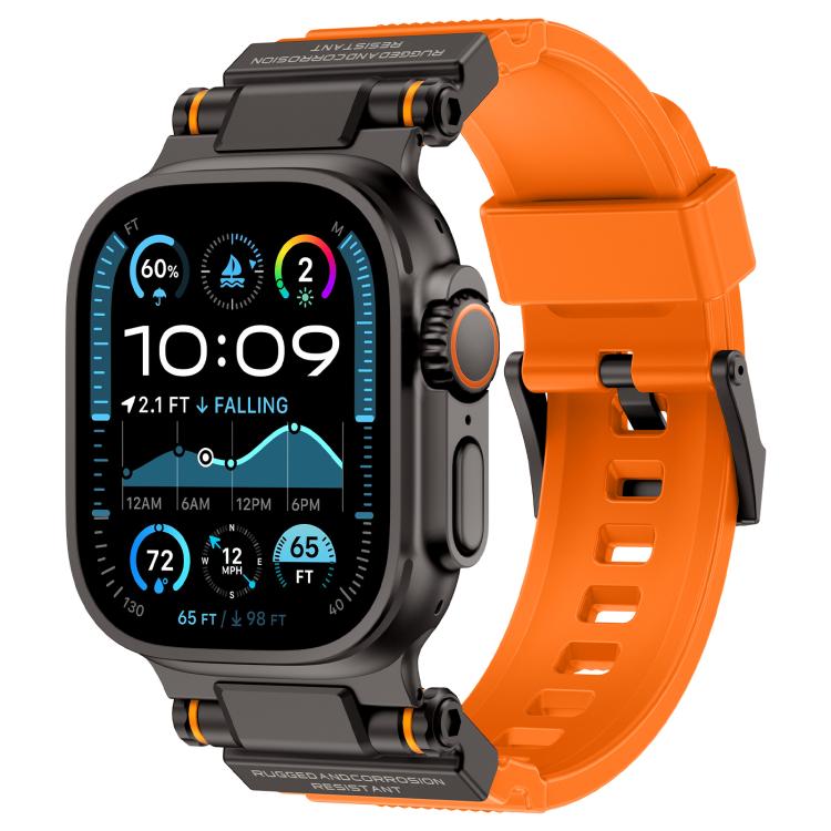 For Apple Watch 46mm / 49mm / 45mm / 44mm Kalebol Outdoor Explorer Metal Connector TPU Watch Band(Black Orange) - Watch Bands by Kalebol | Online Shopping South Africa | PMC TechLife | Buy Now Pay Later Mobicred
