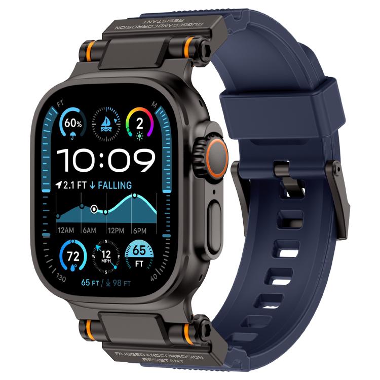 For Apple Watch 46mm / 49mm / 45mm / 44mm Kalebol Outdoor Explorer Metal Connector TPU Watch Band(Black Blue) - free shipping - PMC TechLife - Order now!