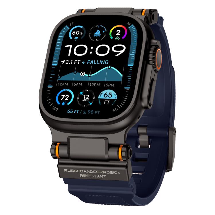 For Apple Watch 46mm / 49mm / 45mm / 44mm Kalebol Outdoor Explorer Metal Connector TPU Watch Band(Black Blue) - free shipping - PMC TechLife - Order now!