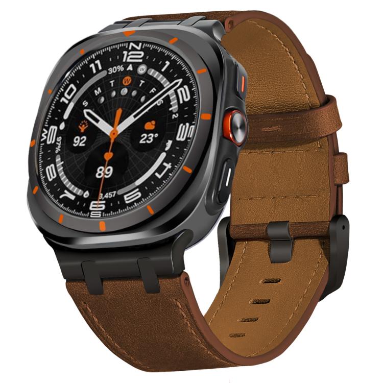 For Samsung Galaxy Watch Ultra 47mm Crazy Horse Leather Watch Band(Black Brown+Black Buckle) - Watch Bands by PMC TechLife | Online Shopping South Africa | PMC TechLife | Buy Now Pay Later Mobicred