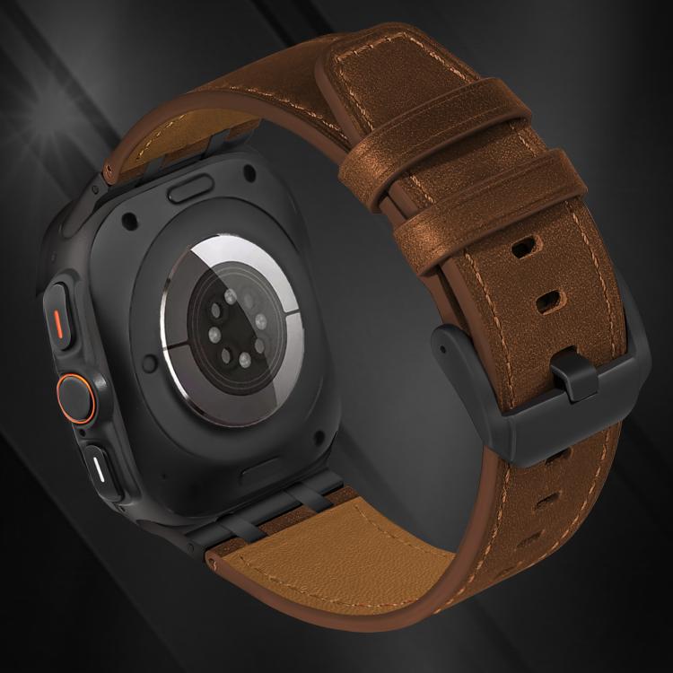 For Samsung Galaxy Watch Ultra 47mm Crazy Horse Leather Watch Band(Black Brown+Black Buckle) - Watch Bands by PMC TechLife | Online Shopping South Africa | PMC TechLife | Buy Now Pay Later Mobicred