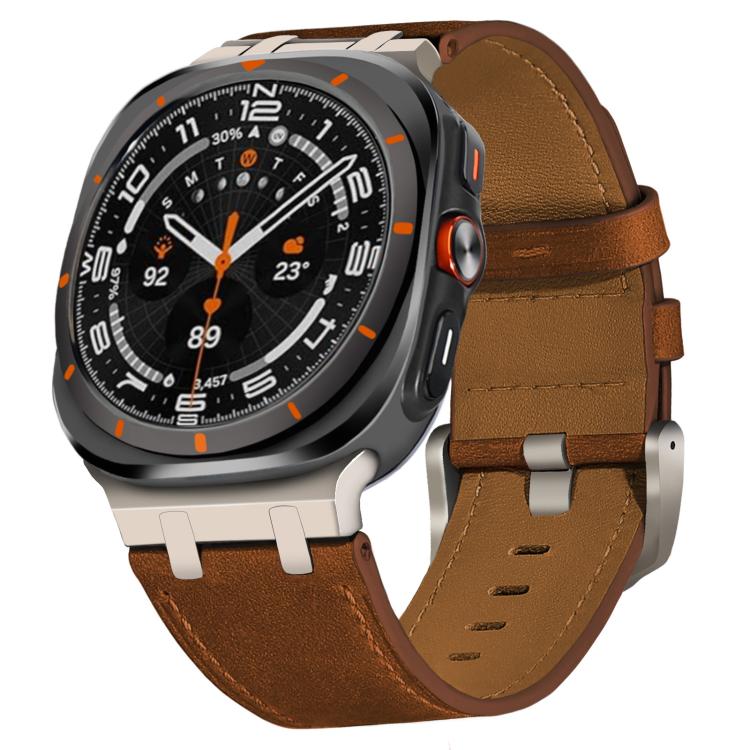 For Samsung Galaxy Watch Ultra 47mm Crazy Horse Leather Watch Band(Red Brown+Titanium Buckle) - Watch Bands by PMC TechLife | Online Shopping South Africa | PMC TechLife | Buy Now Pay Later Mobicred