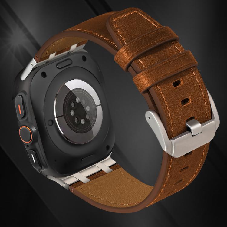 For Samsung Galaxy Watch Ultra 47mm Crazy Horse Leather Watch Band(Red Brown+Titanium Buckle) - Watch Bands by PMC TechLife | Online Shopping South Africa | PMC TechLife | Buy Now Pay Later Mobicred