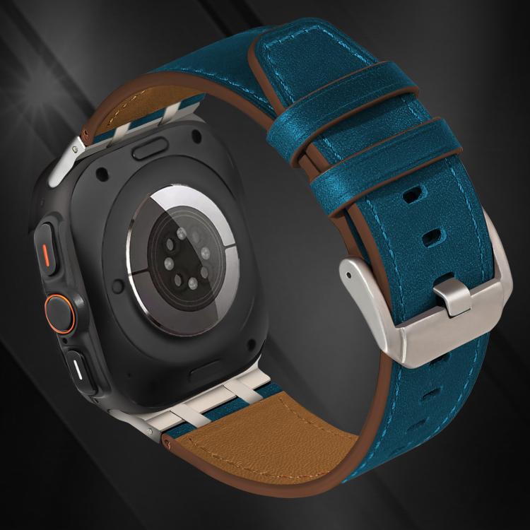 For Samsung Galaxy Watch Ultra 47mm Crazy Horse Leather Watch Band(Dark Blue+Titanium Buckle) - Watch Bands by PMC TechLife | Online Shopping South Africa | PMC TechLife | Buy Now Pay Later Mobicred