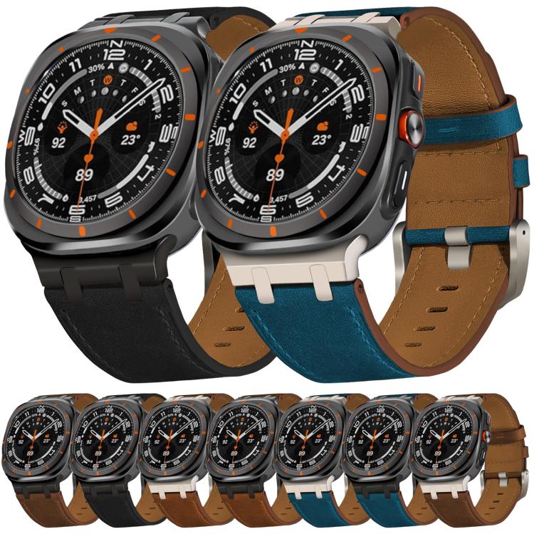 For Samsung Galaxy Watch Ultra 47mm Crazy Horse Leather Watch Band(Black+Black Buckle) - Watch Bands by PMC TechLife | Online Shopping South Africa | PMC TechLife | Buy Now Pay Later Mobicred