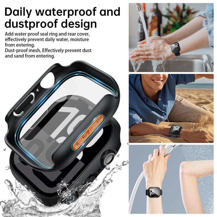 For Apple Watch SE / Series 44mm Tempered Film Integrated PC Watch Protective Case(Original Machine Black) - Watch Cases by PMC TechLife | Online Shopping South Africa | PMC TechLife | Buy Now Pay Later Mobicred