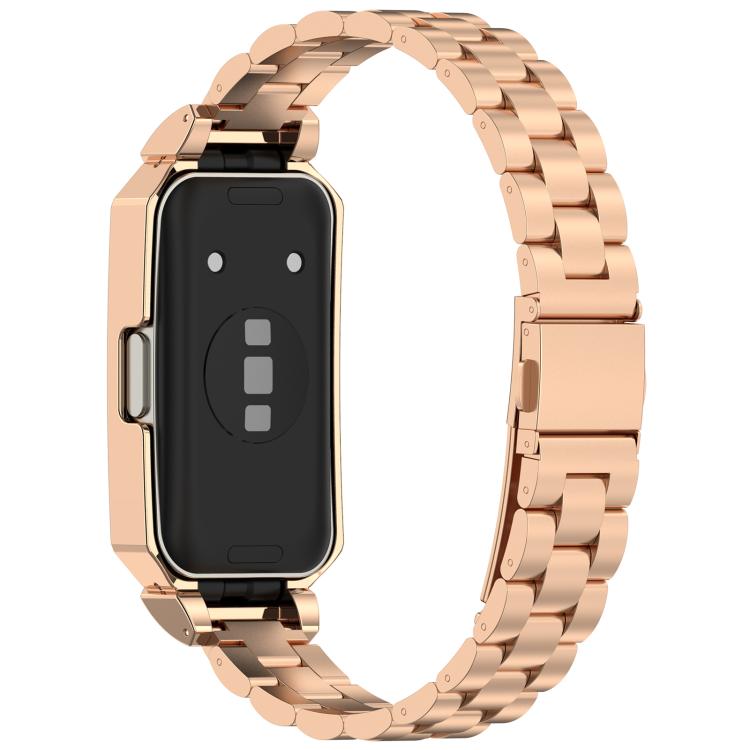 For Huawei Band 10 / 10 NFC / 9 / 9 NFC Watch Frame Integrated Three Beads Stainless Steel Watch Band(Rose Gold) - free shipping - PMC TechLife - Order now!