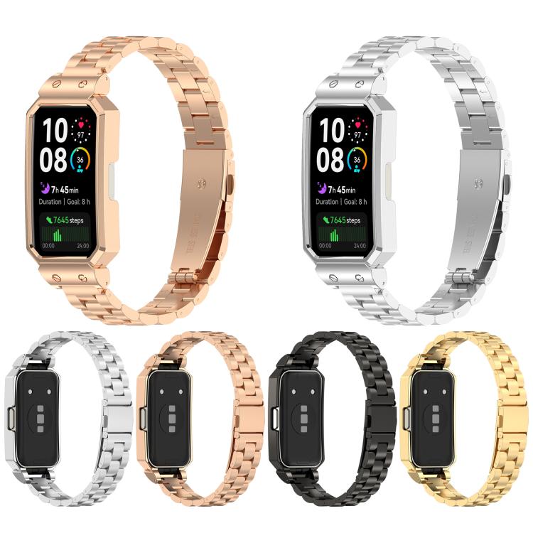 For Huawei Band 10 / 10 NFC / 9 / 9 NFC Watch Frame Integrated Three Beads Stainless Steel Watch Band(Rose Gold) - free shipping - PMC TechLife - Order now!